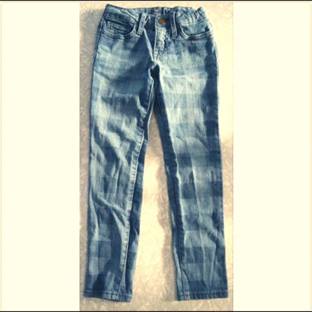 Gap Kids ~ Plaid Patchwork Design Skinny Blue Jeans ~ Girl's Size 6